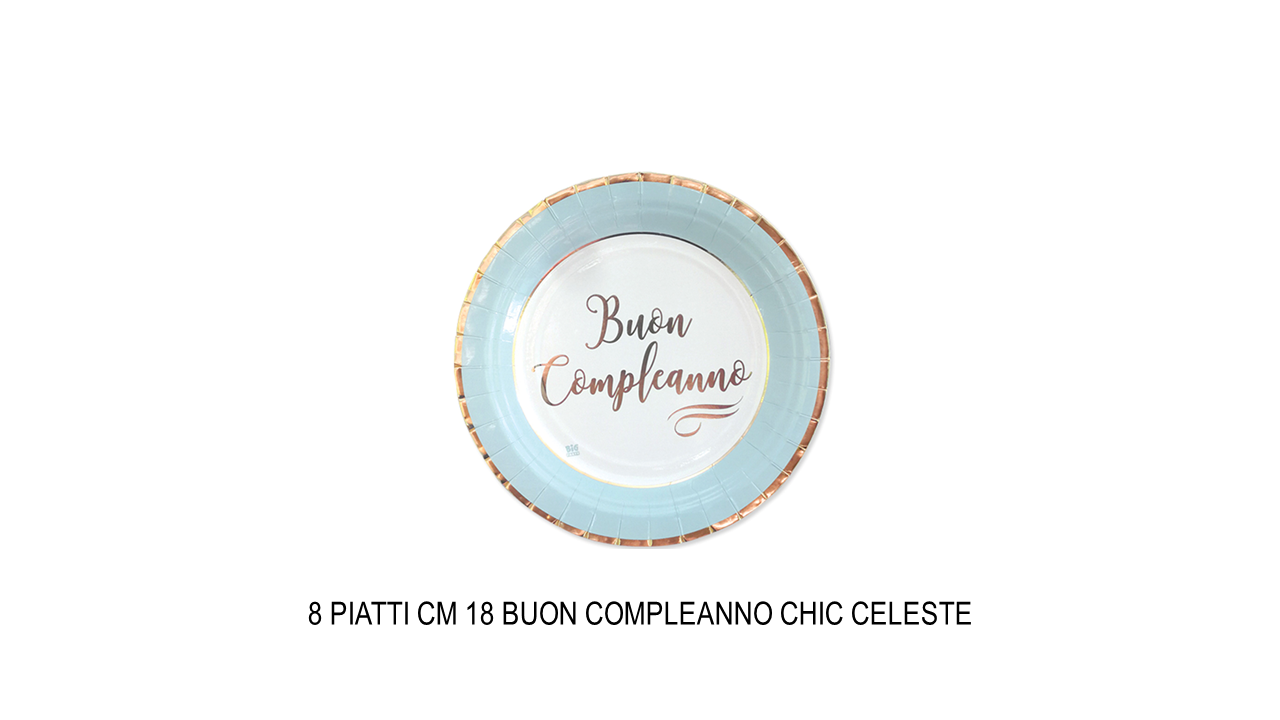Piatti buon compleanno chic celesti e oro